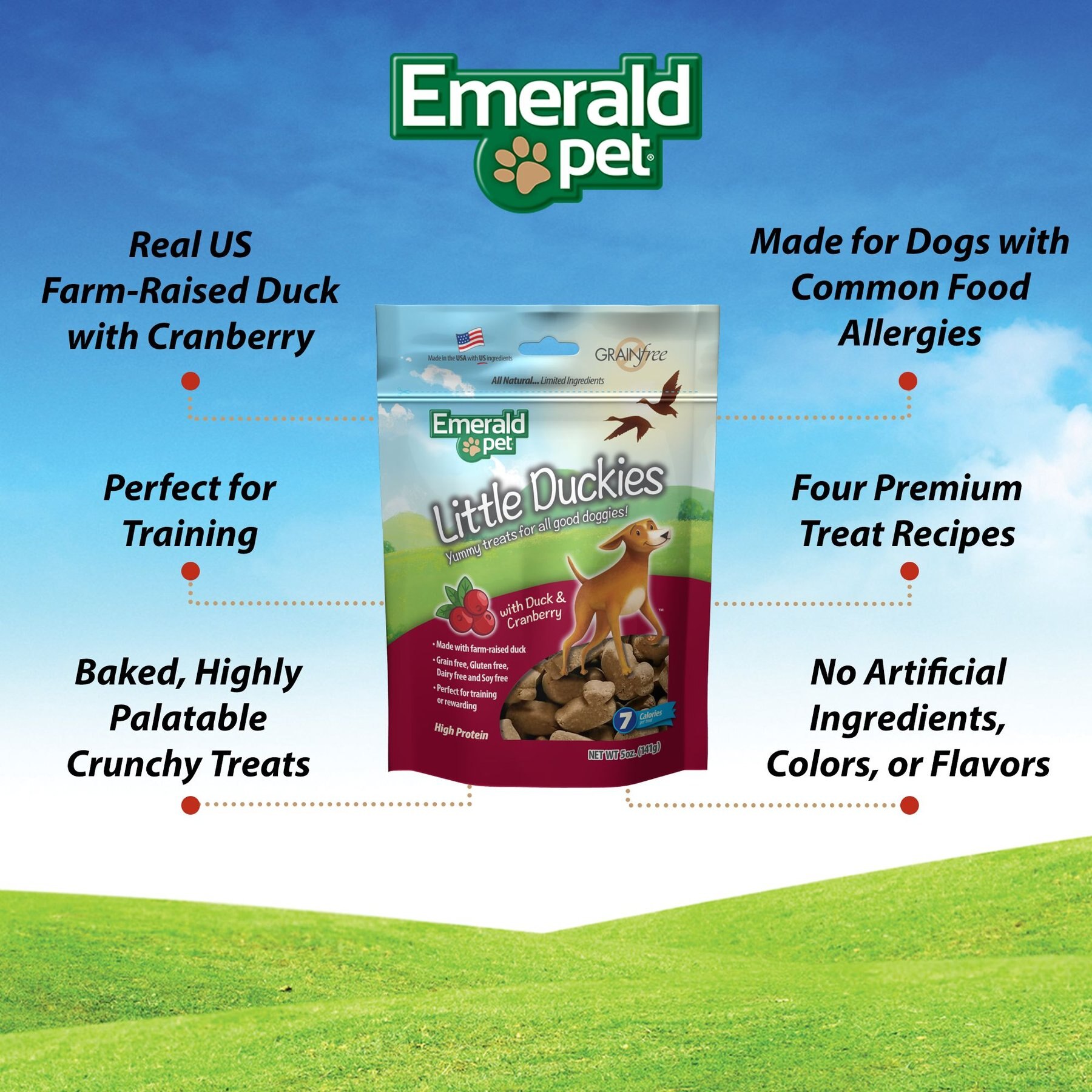 Emerald Pet Grain-Free Little Duckies with Duck & Cranberry Dog Treats