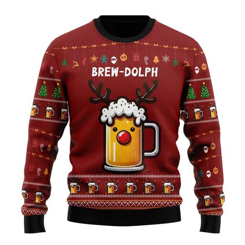 Fashionable beer ugly Christmas sweater womens clothing hip-hop bar party mens sweater casual mens latte art beer track set X24112011