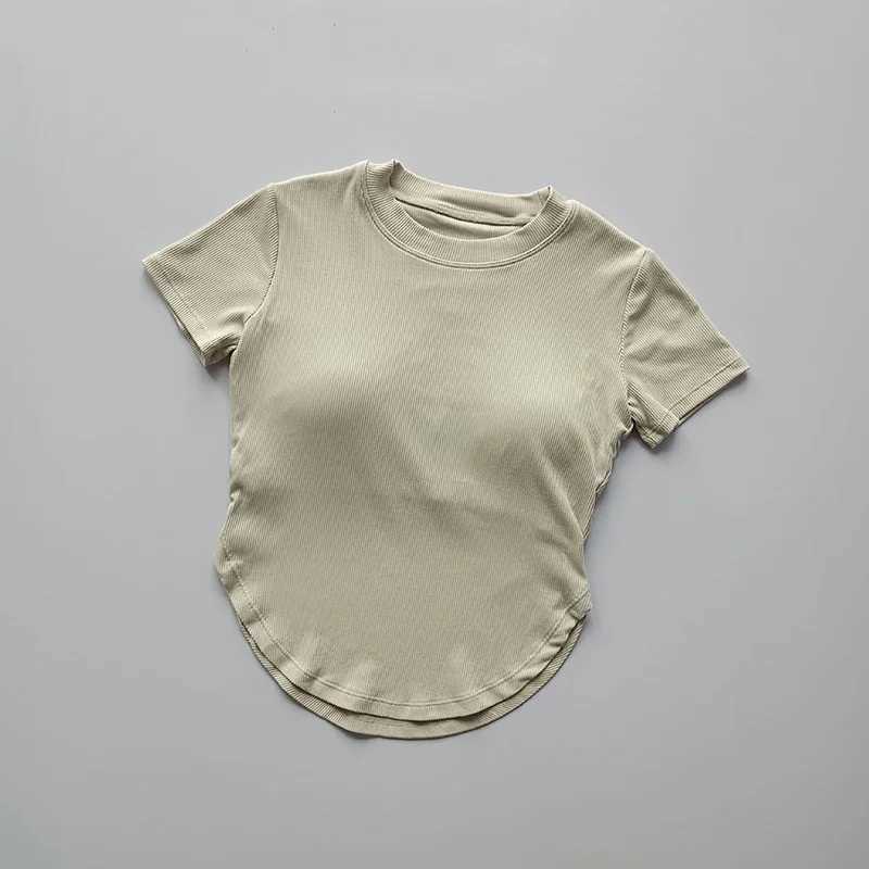 Yoga set with chest cushion short sleeves womens running sweater Wicking Fitness top of the line quick drying thin casual moisture absorptionXJ250410