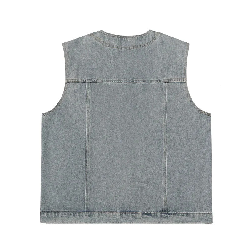 HOUZHOU Mens Sets Cargo Denim 2 Piece Outfits Male Patchwear Jeans Pants Vests Sleeveless Casual Korean Streetwear Hip Hop 240415