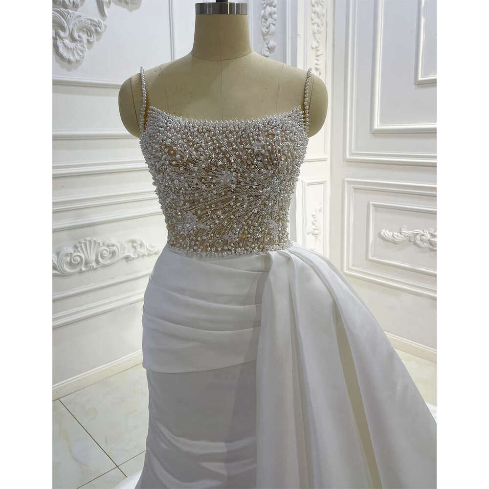 Sexy Nude top body Full Pearls Stain Mermaid detachable Skirt Wedding Dress