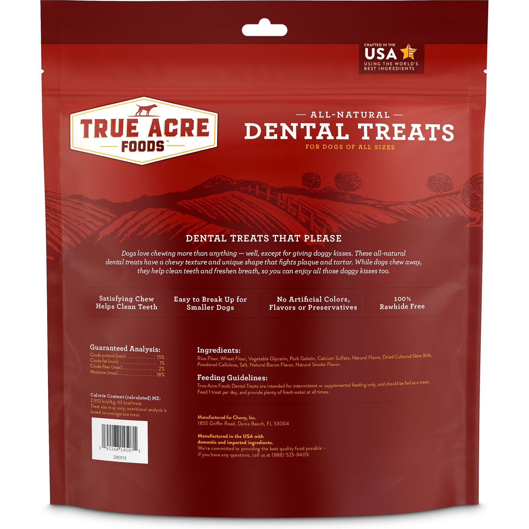 True Acre Foods All-Natural Dental Chew Sticks, Bacon Flavor