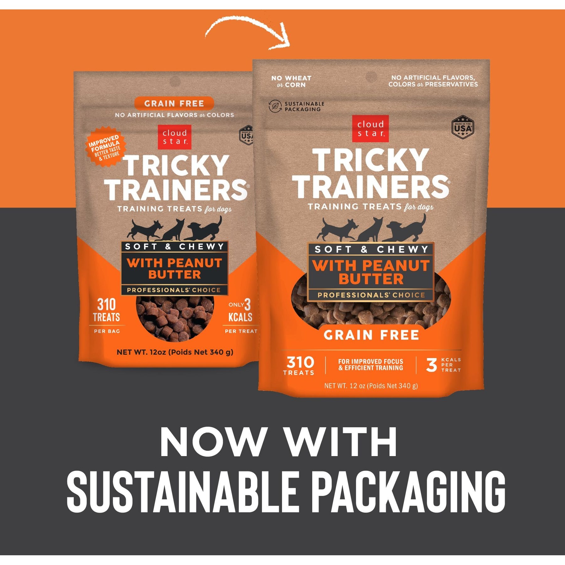 Cloud Star Tricky Trainers Chewy Peanut Butter Flavor Grain-Free Dog Treats