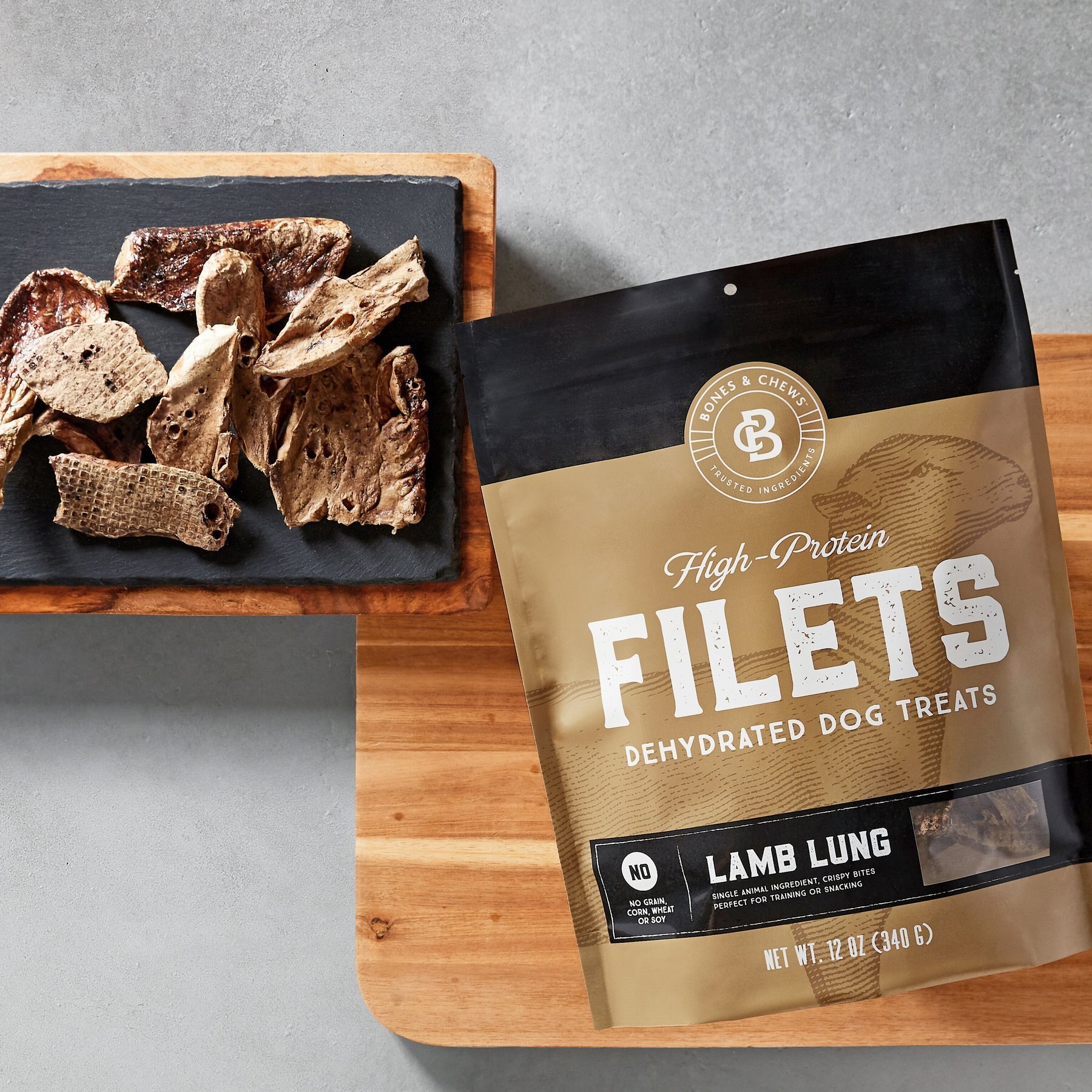 Bones & Chews All-Natural Lamb Lung Filets Dehydrated Dog Treats, 12-oz bag