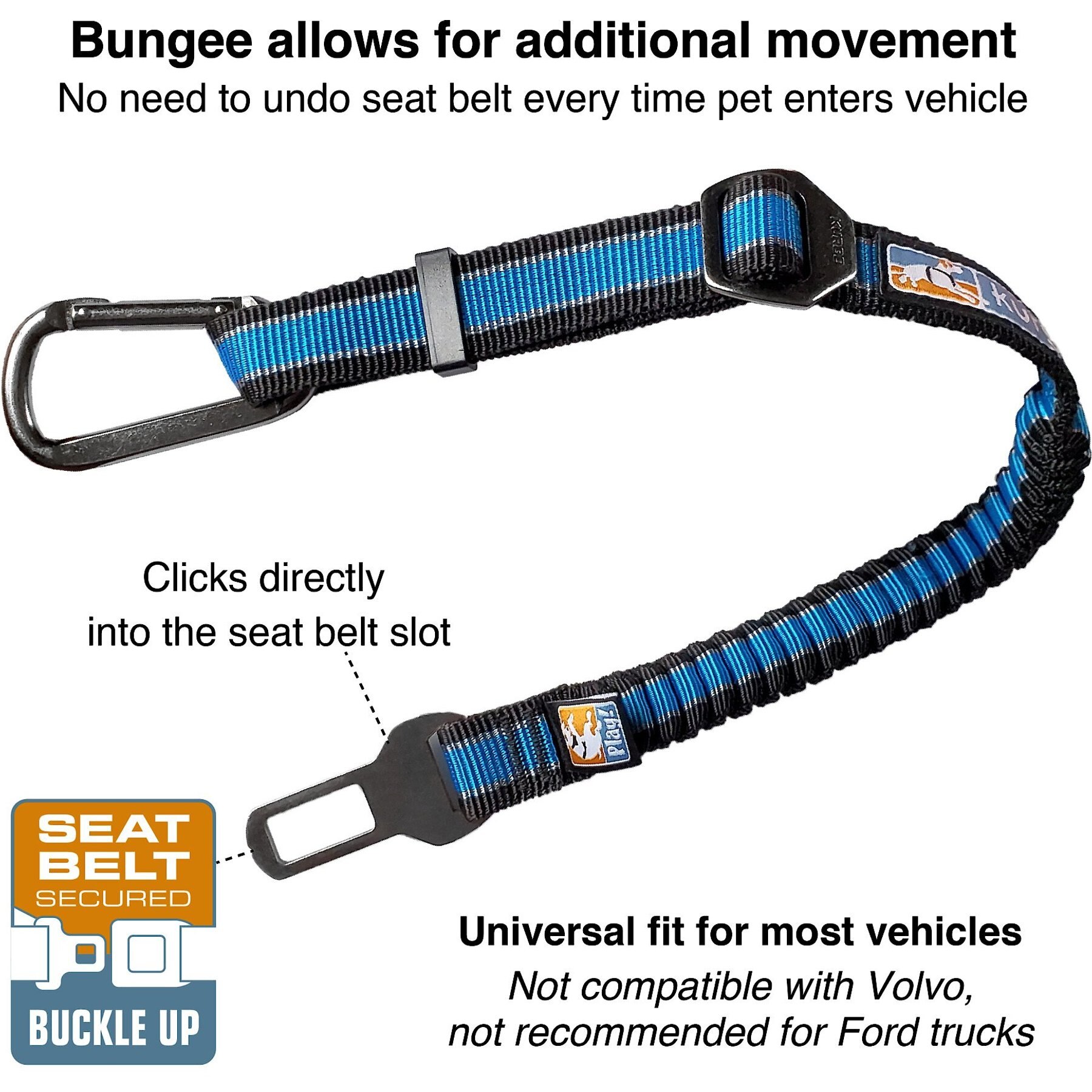 Kurgo Direct to Seatbelt Bungee Tether Dog Safety Belt, Blue