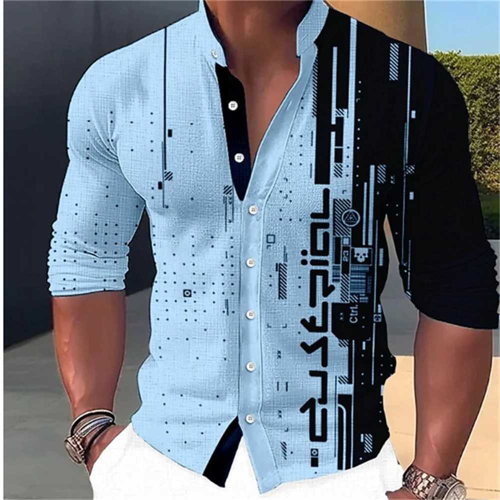 New Fashion Standing Collar Mens Creative Print Long Sleeve Shirt Outdoor Party High Quality Soft and Comfortable Fabric S-6XLXJ250121