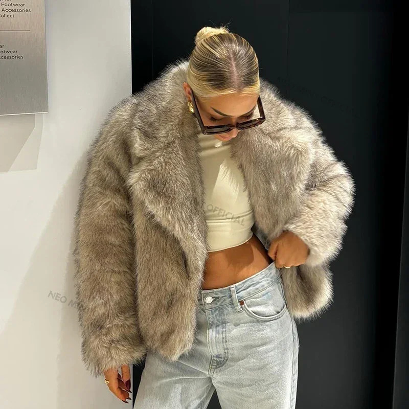 Neo Mint Chic Street Gradient Faux Fur Jacket Women Winter 2024 Fashion Fluffy Fox Fur Coat Female Outerwear 241121