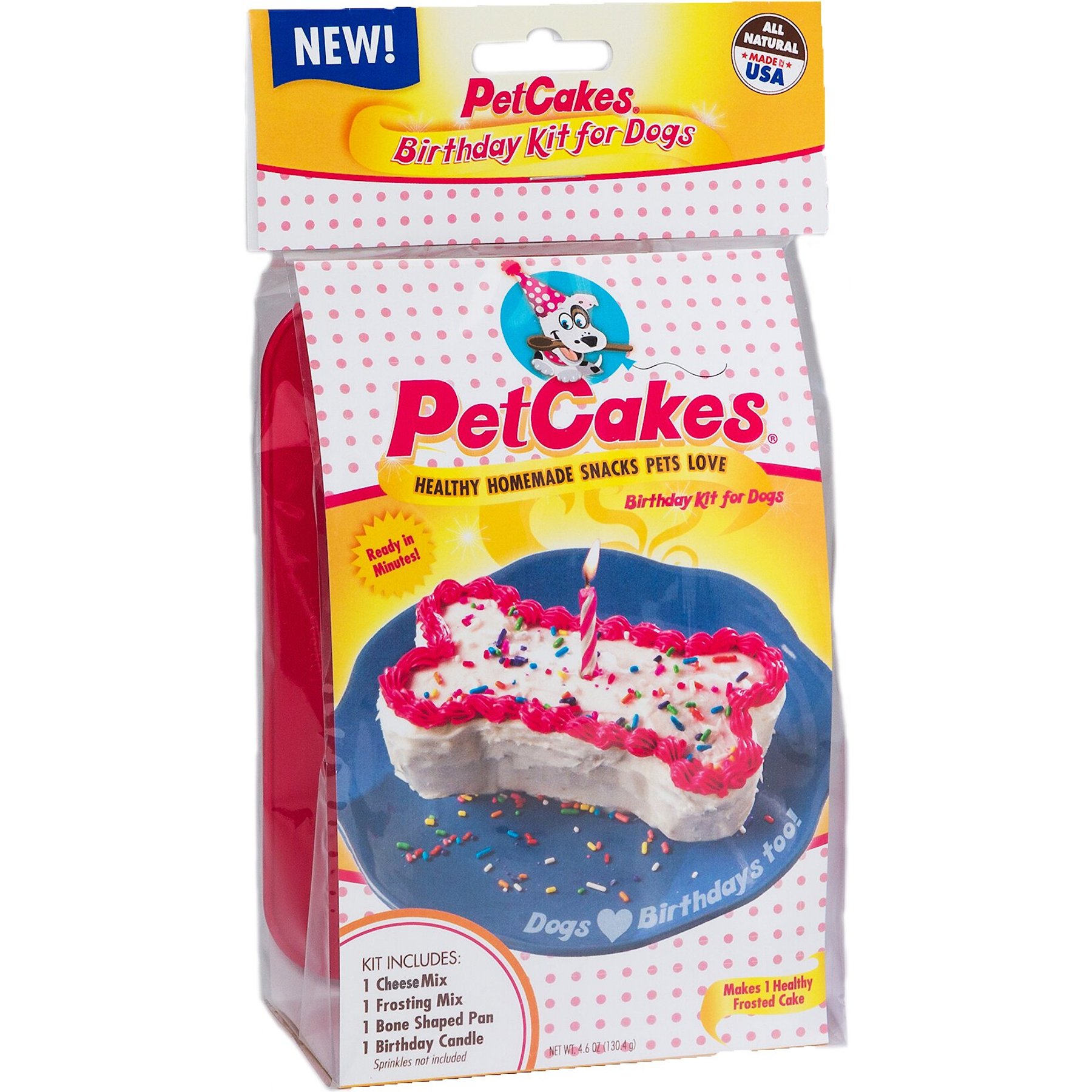 PetCakes Cheese Flavor Microwaveable Birthday Cake Mix Kit with Bone Shaped Pan Dog Treats