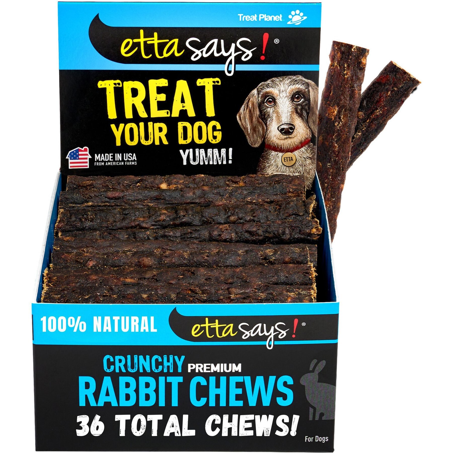 Etta Says! Premium 4" Rabbit Recipe Crunchy Dog Chews, 36 count