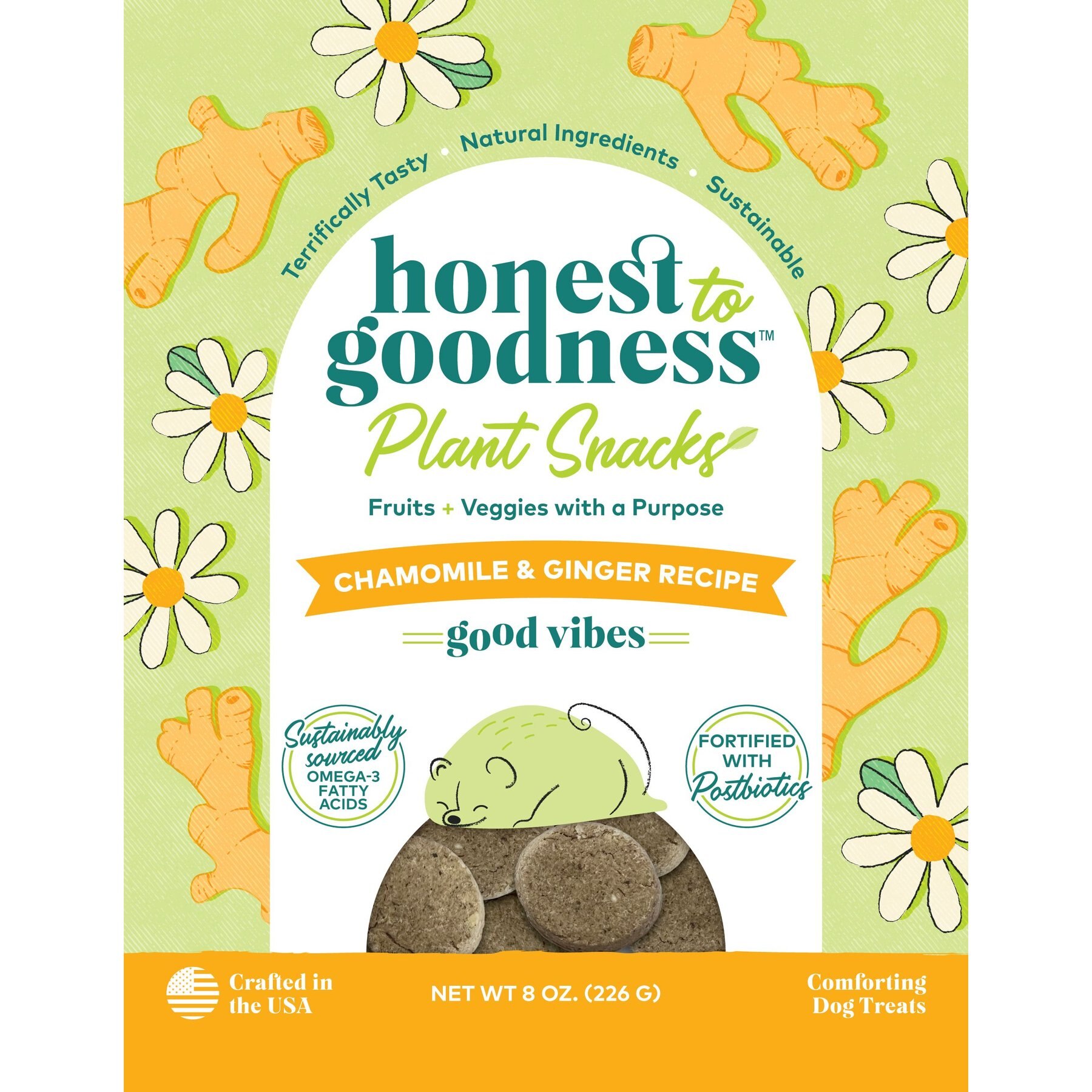 Honest To Goodness Plant Snacks Good Vibes Chamomile & Ginger Dog Treats, 8-oz bag
