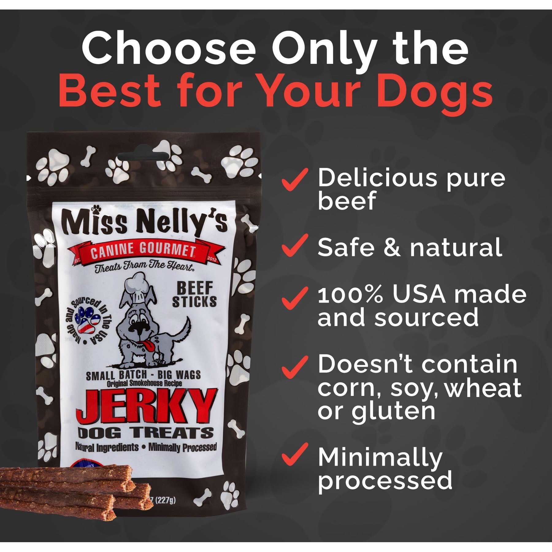 Miss Nelly's Canine Gourmet Beef Sticks Jerky Dog Treats