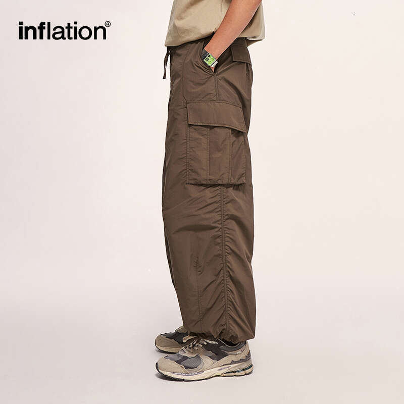 IATION Classical Parachute Cargo Pants Men Loose Fit Wide Leg Unisex Baggy Trousers