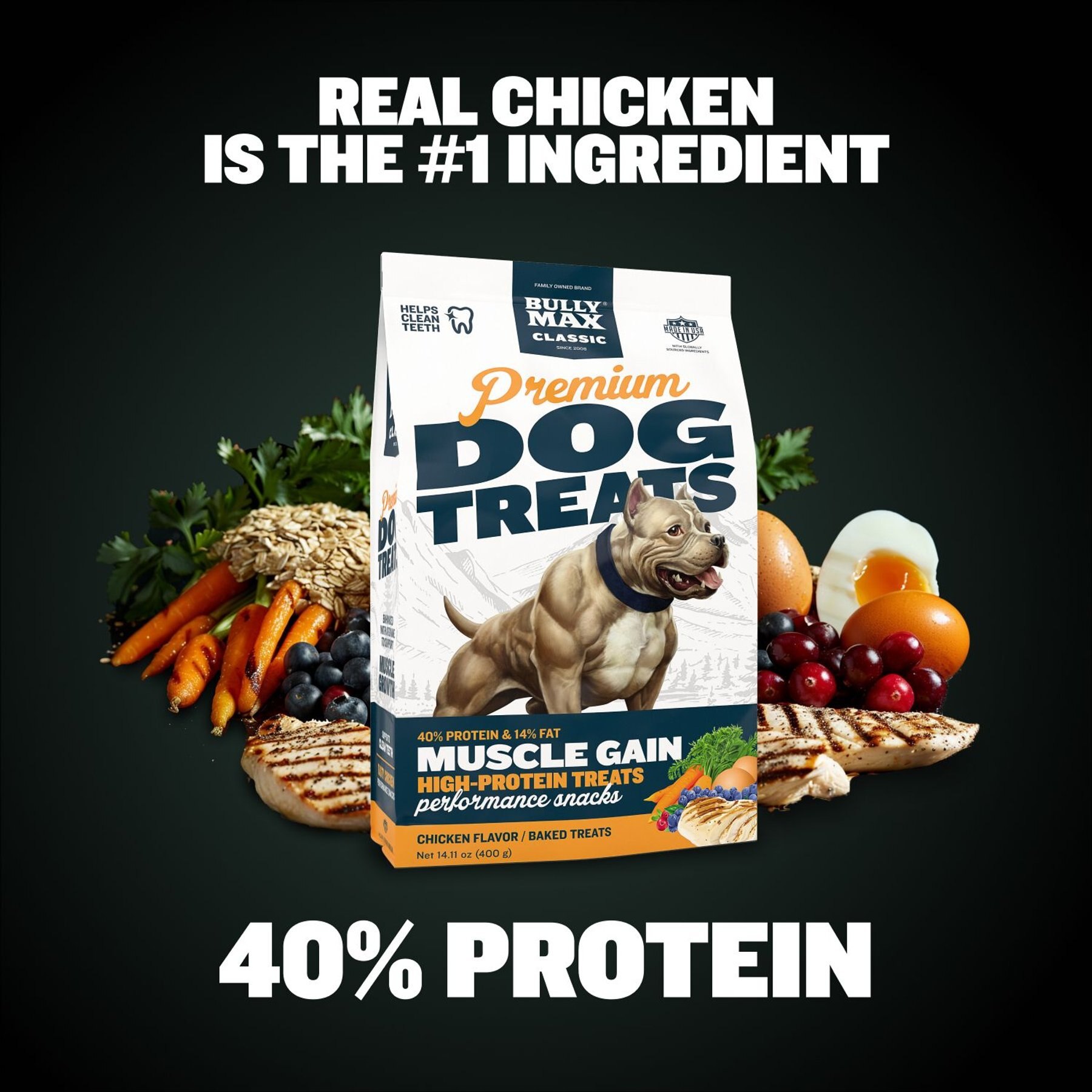 Bully Max Classic Premium High-Protein Chicken Adult Crunchy Dog Treats, 14.1-oz bag