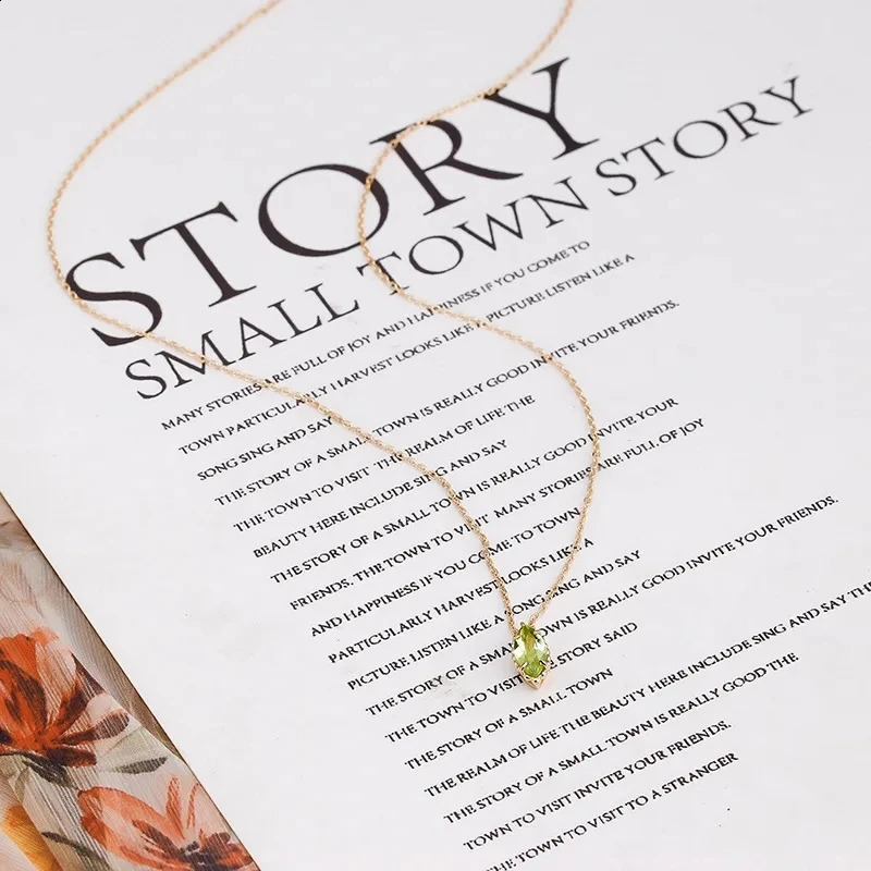 LAMOON Elegant Necklace Womens Accessories Natural Peridot Gem Pendant 925 Sterling Silver Plated Gold Chain Jewelry NI205 241120