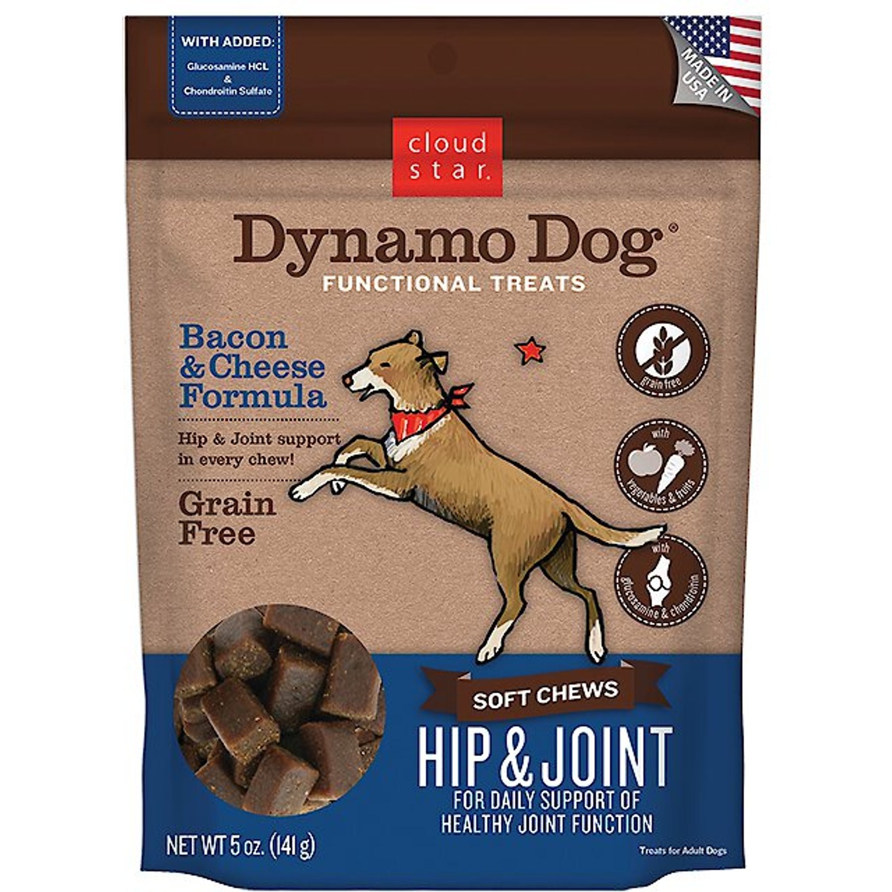 Cloud Star Dynamo Dog Hip & Joint Soft Chews Bacon & Cheese Formula Grain-Free Dog Treats