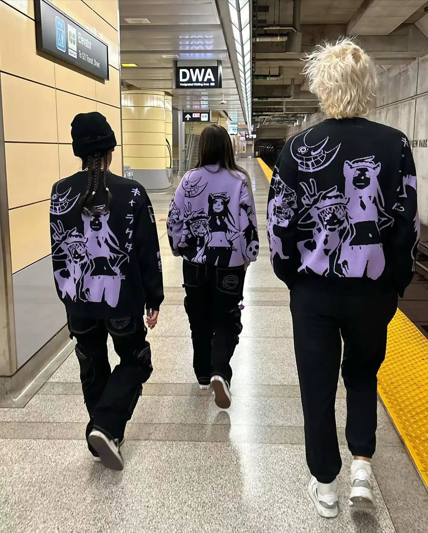 Y2K Sweater Jeans Two Piece Sets Men Women Oversize Anime Graphic Knitwear Embroidery Pullover Haruku Punk Streetwear Trousers 240415