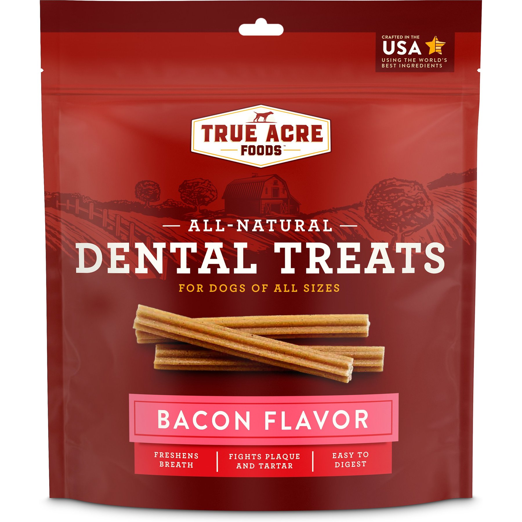 True Acre Foods All-Natural Dental Chew Sticks, Bacon Flavor