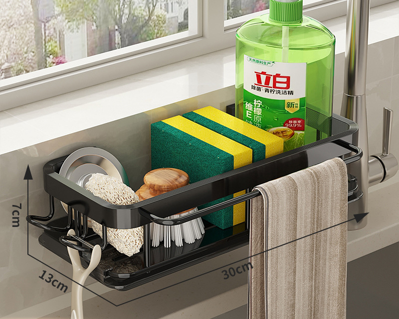 Rag rack kitchen storage rack no-punch shelves wall-mounted hooks multifunctional household draining sink shelf
