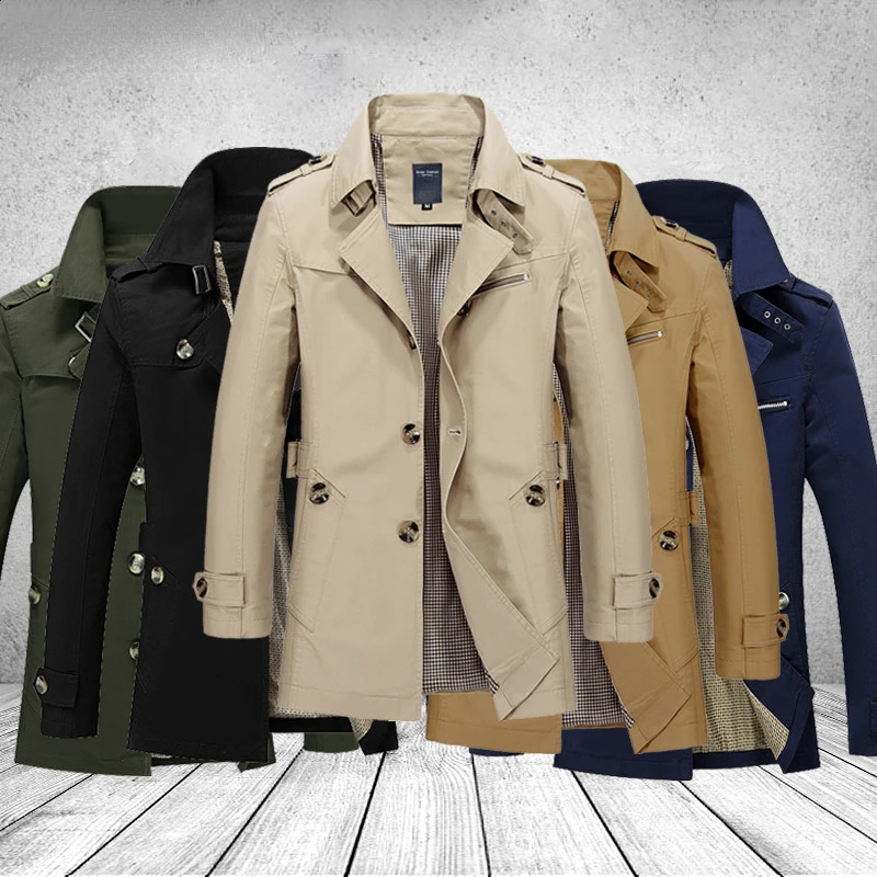 Fashion Men Trench Jackets Casual Business Trench Coat Mens Leisure Overcoat Male Single Breasted Windbreakers Plus Size 241121