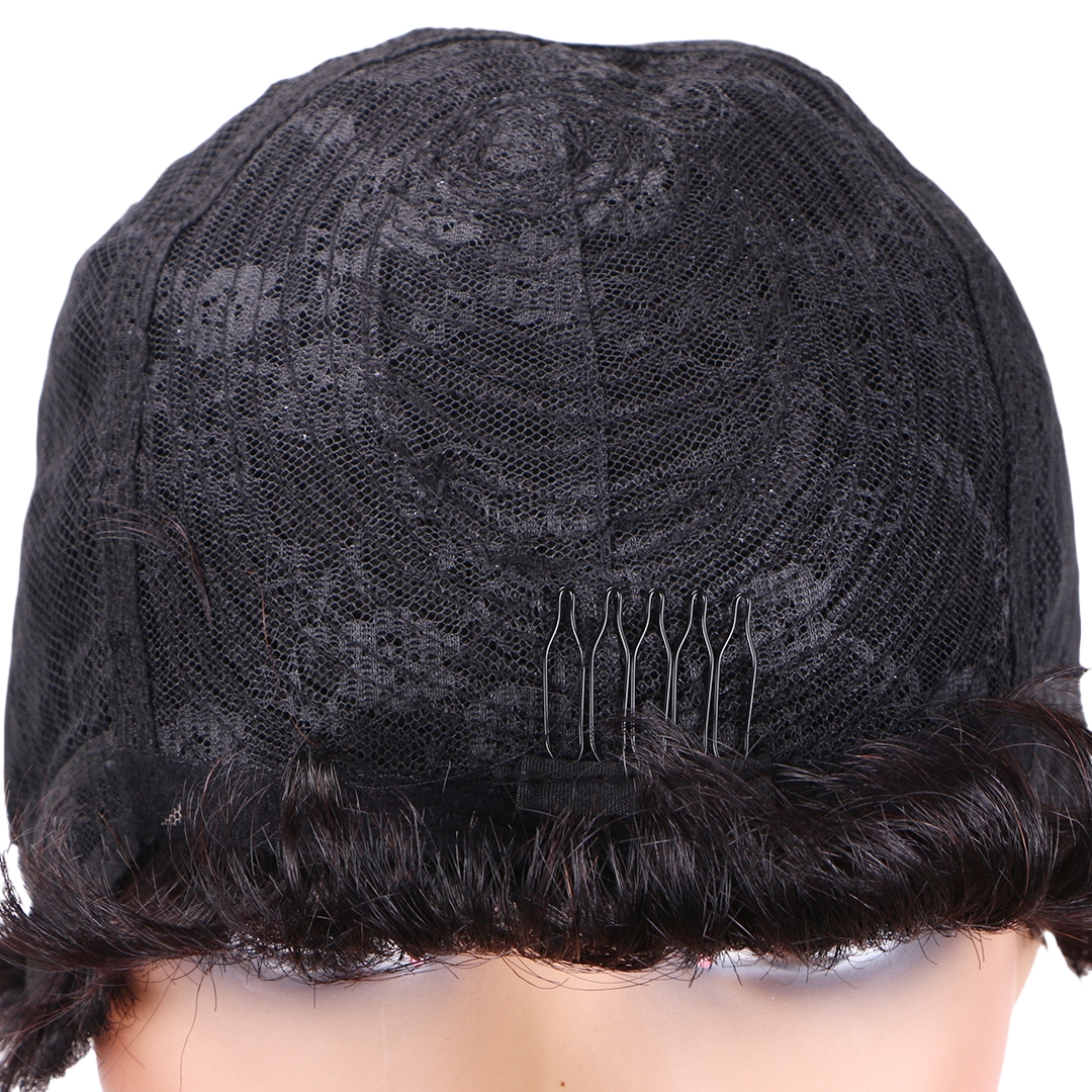 Human hair non-lace full Glueless Preplucked 100% Really Human Hair Wigs Black Colored Pixie Cut short Wig for African American Women Naturally Ready 