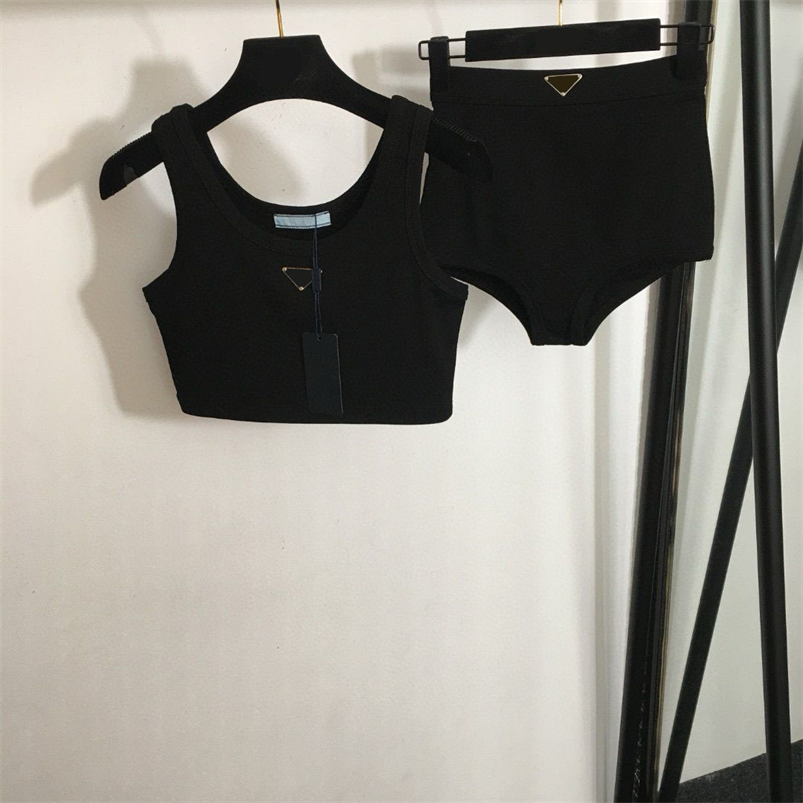 Womens Summer two pcs tracksuits gym sets fashion designer sexy cropped tank tops with short pants women tights outdoor sport clothes