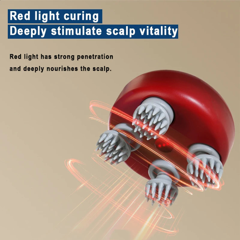 Head massager adjustable speed used for scalp massage red light for hair care soft silicone for deep kneading of the head 241121