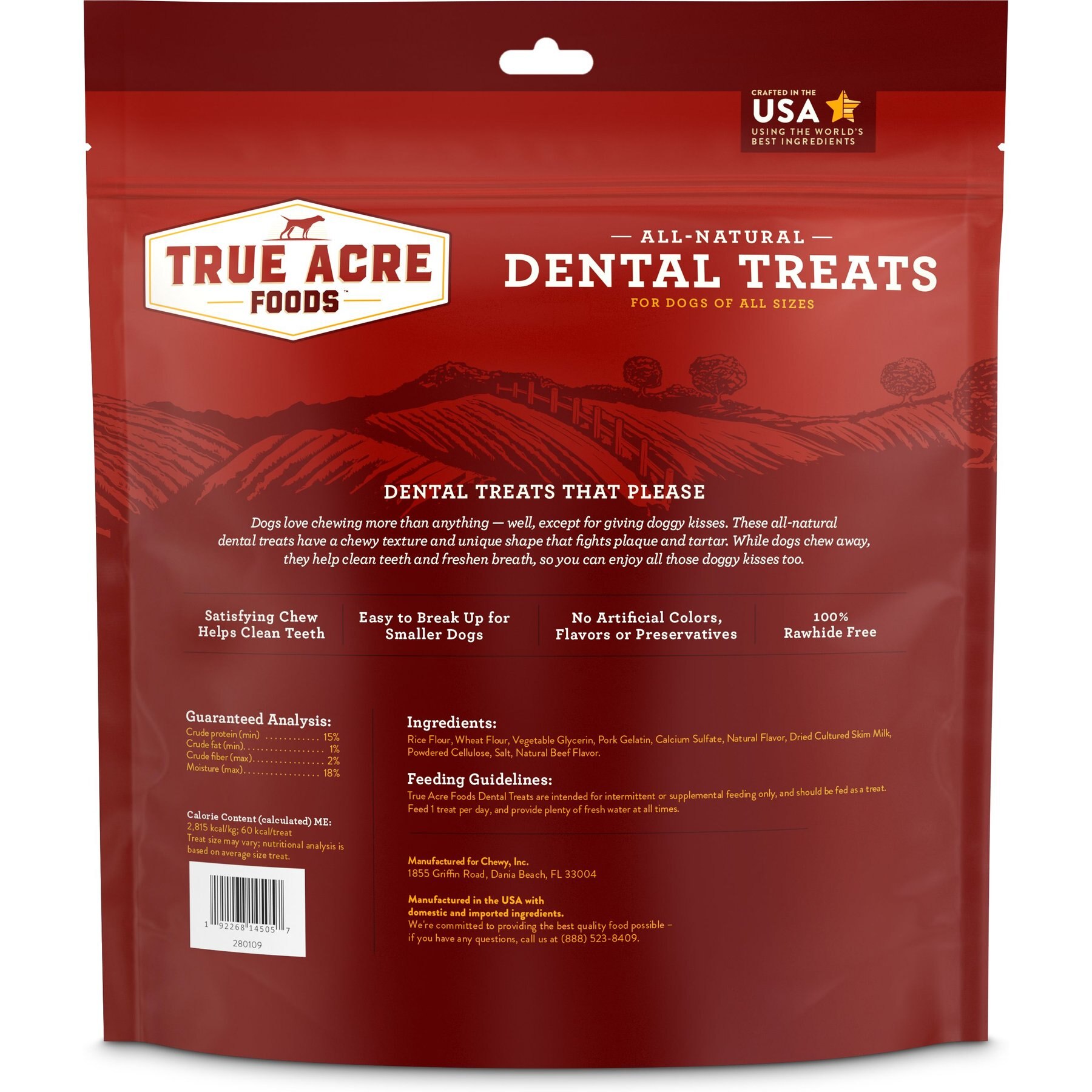 True Acre Foods All-Natural Dental Chew Sticks, Beef Flavor