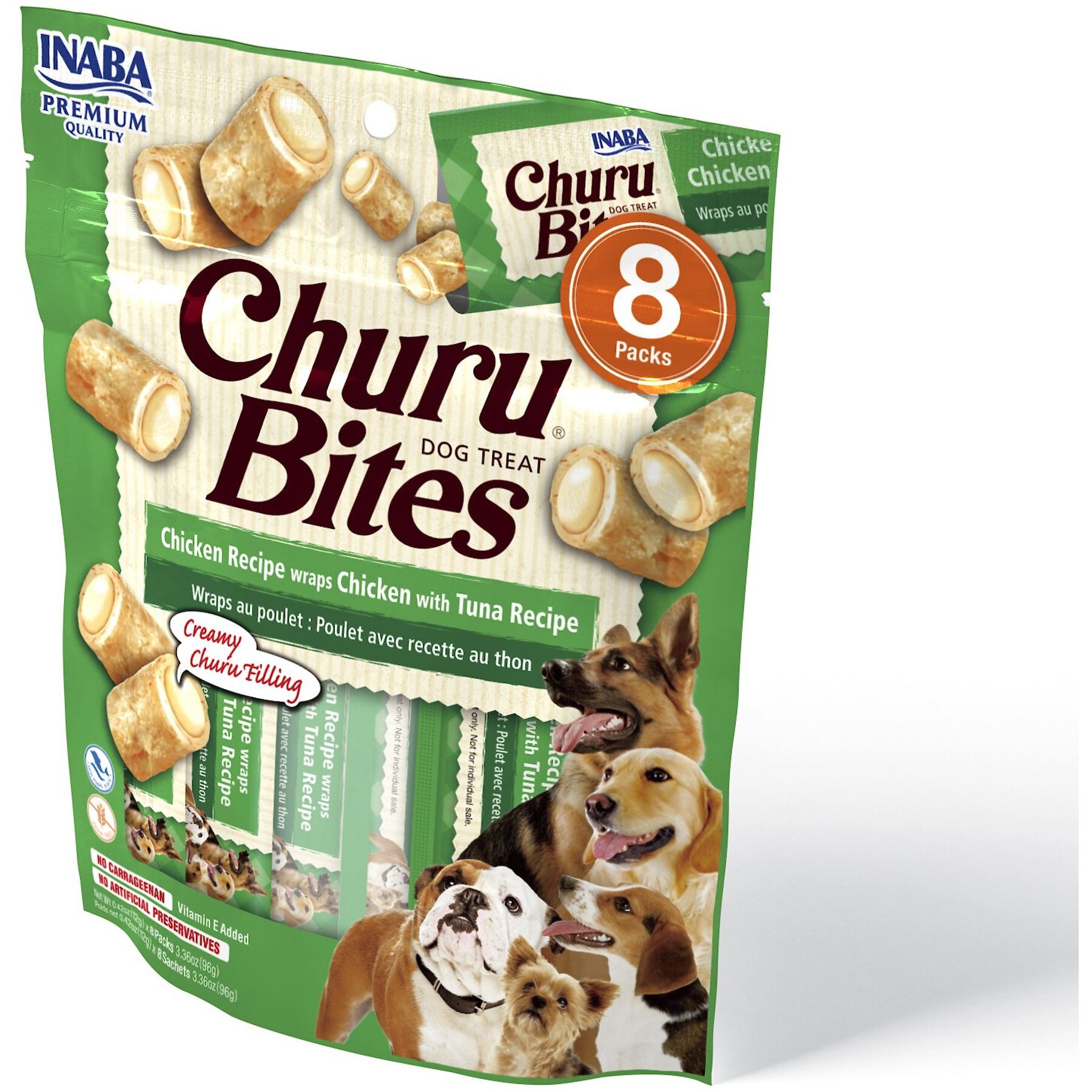 Inaba Churu Bites Wraps Chicken with Tuna Recipe Grain-Free Soft & Chewy Dog Treats, 0.42-oz, pack of 8