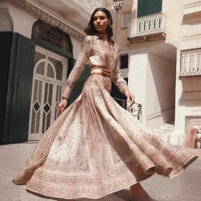 Womens French Tea Break Ethnic Style Dress Temperament Long Sleeve Elegant Socialite Clothing 240419