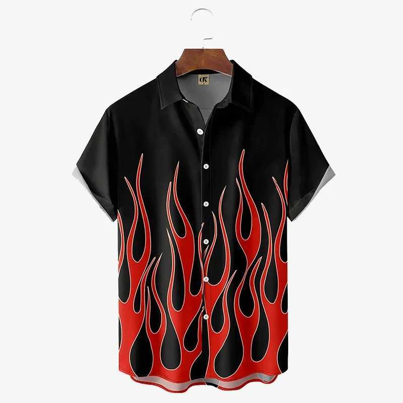 Flame MenS Shirts 3d Vintage Summer Fashion Red Flame Haiian Shirt Man Summer Short Sved Oversized Shirt For Men 2025XJ241120