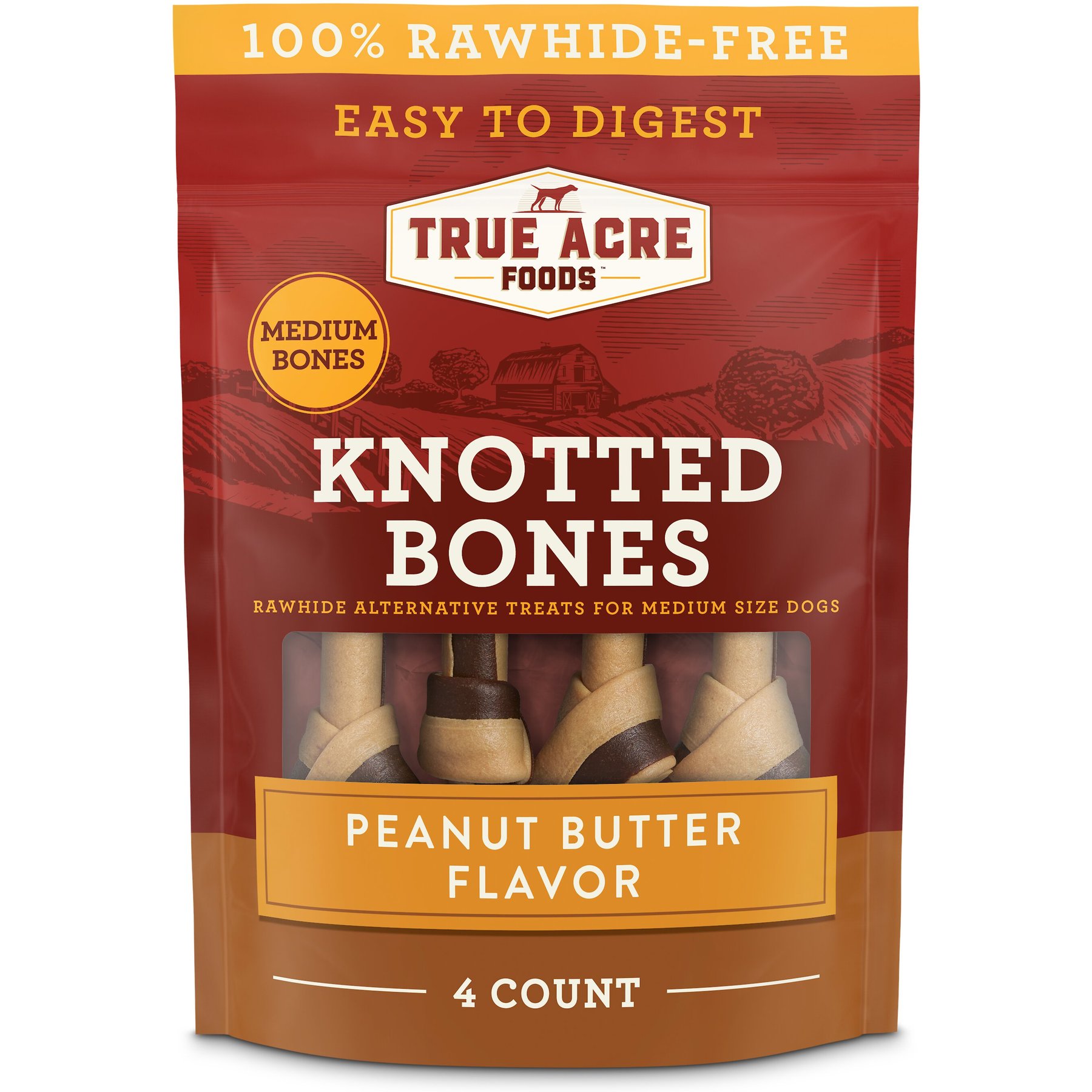 True Acre Foods, Rawhide-Free, Knotted Bones, with Natural Peanut Butter Flavor Dog Treats