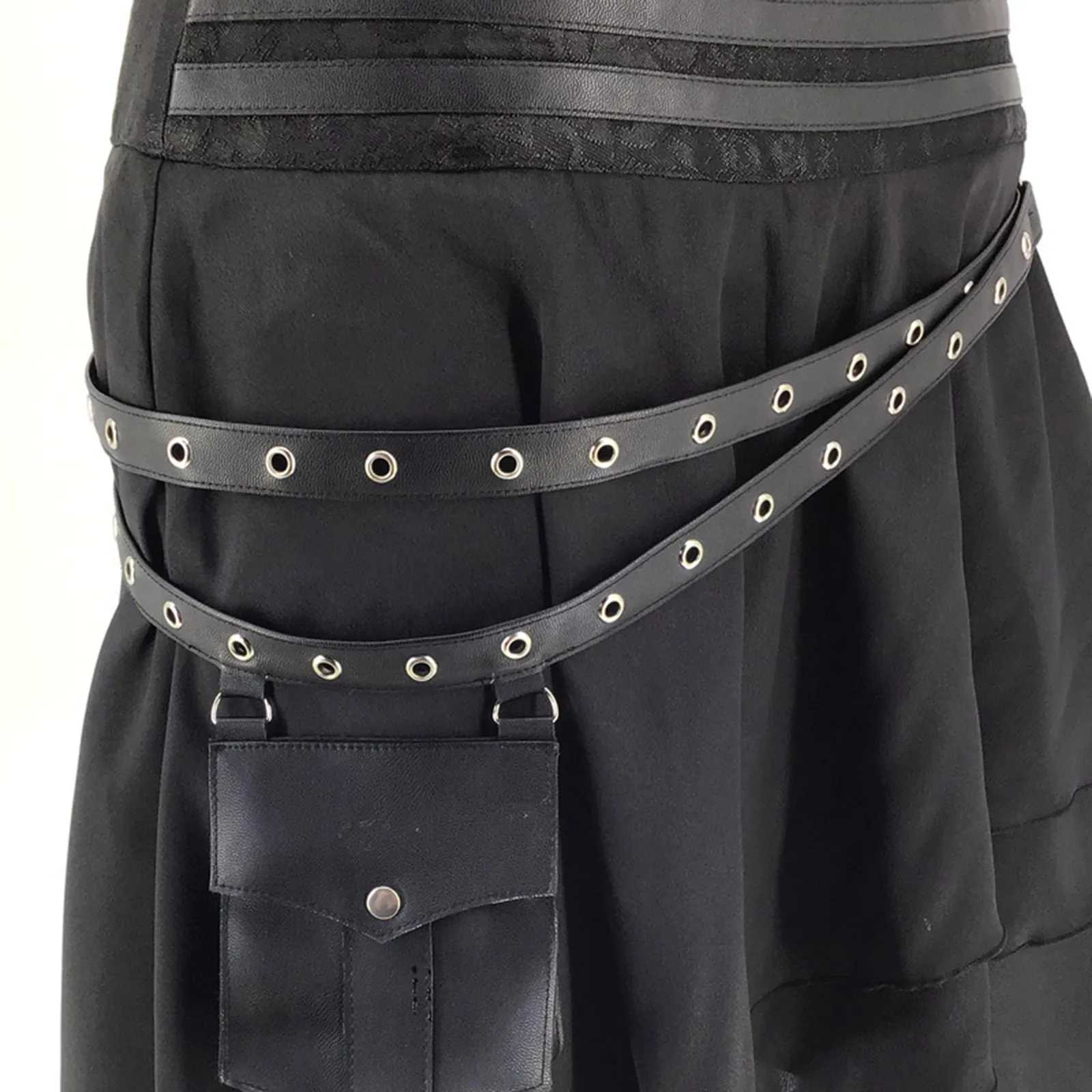 Skirts Brown Asymmetrical Ruffle Layered Gothic Skirt Womens Vintage Traditional Hiphop Skirts Leather Victorian Corsets Skirts Y240420