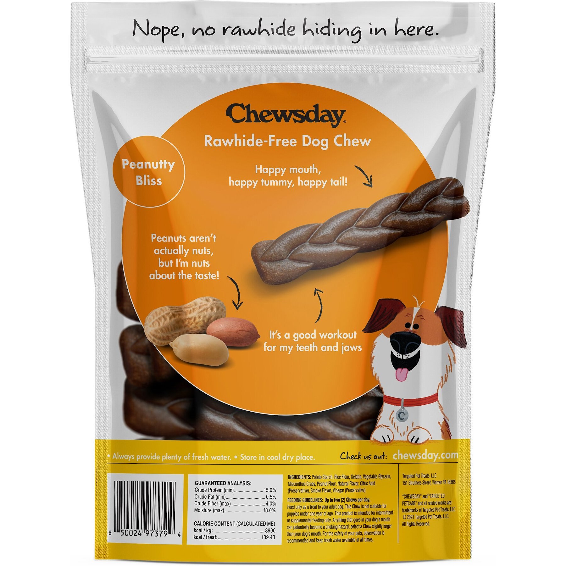 Chewsday Peanuty Bliss Chew Braids Rawhide-Free Dog Hard Chews