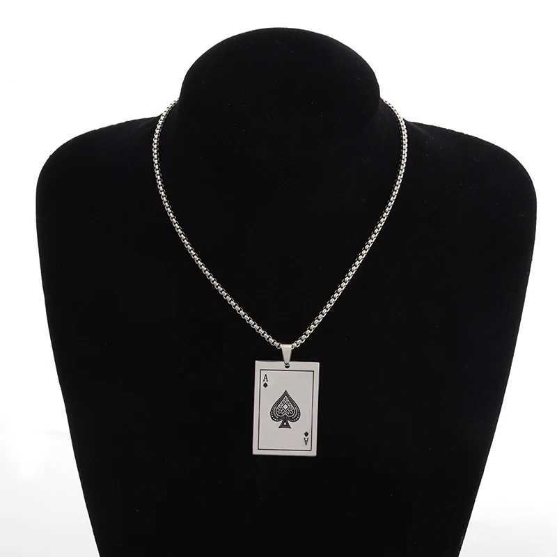 Pendant Necklaces Fashion Rock Playing Card Ace/king of Spades Stainless Steel Pendant Necklace for Men Personality Trend Punk Jewelry Y240420