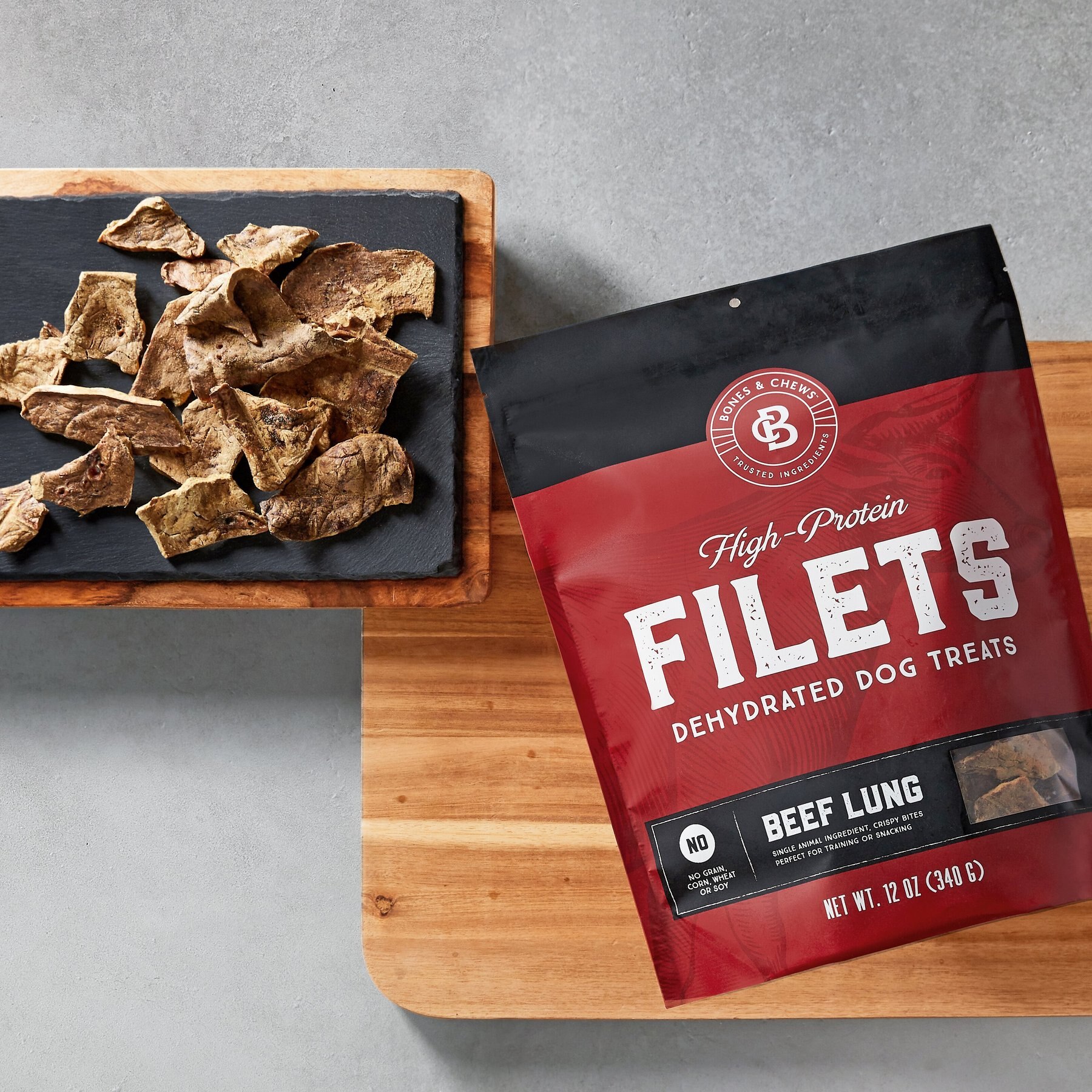 Bones & Chews All-Natural Beef Lung Filets Dehydrated Dog Treats, 12-oz bag