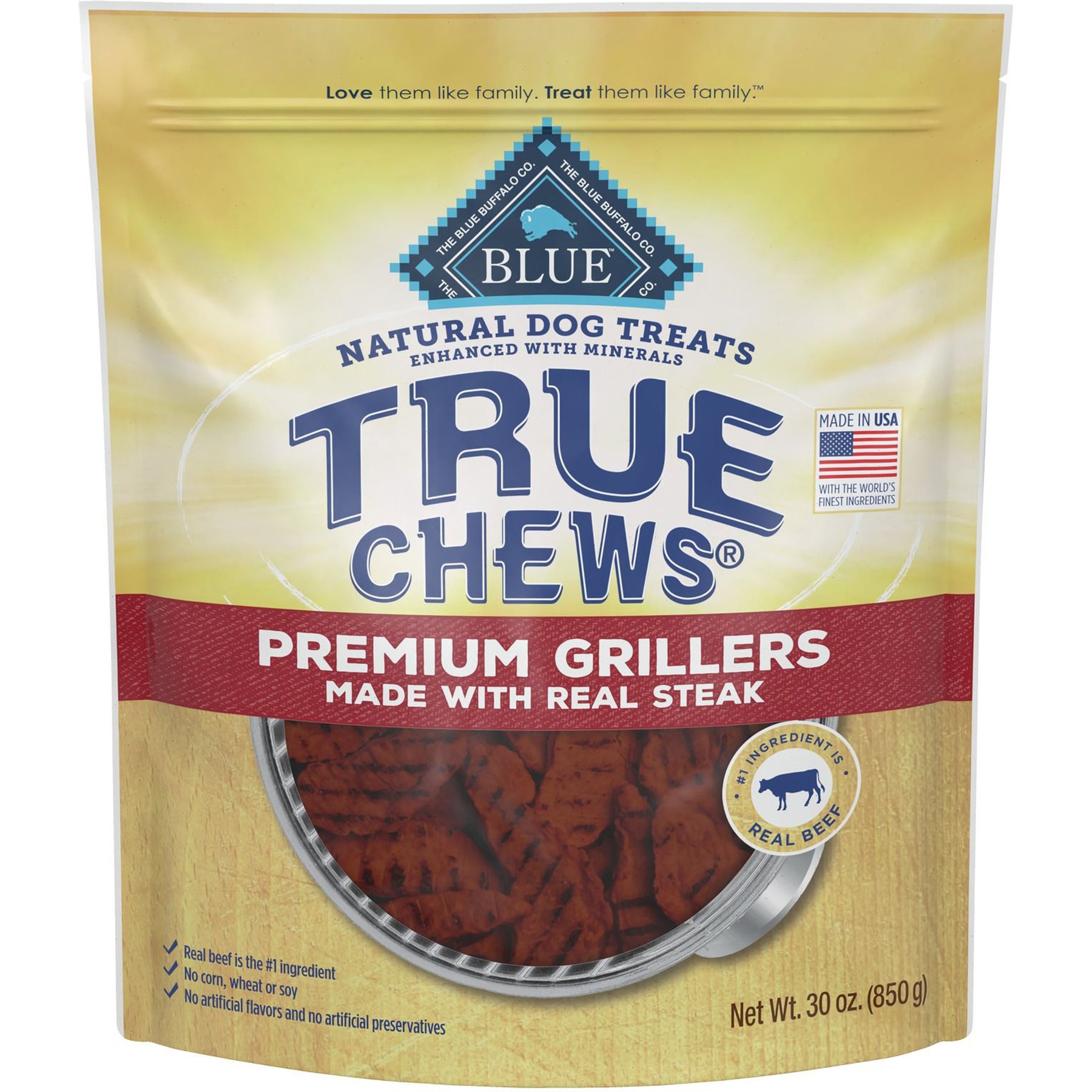 Blue Buffalo True Chews Premium Grillers with Real Steak Grain-Free Dog Treats