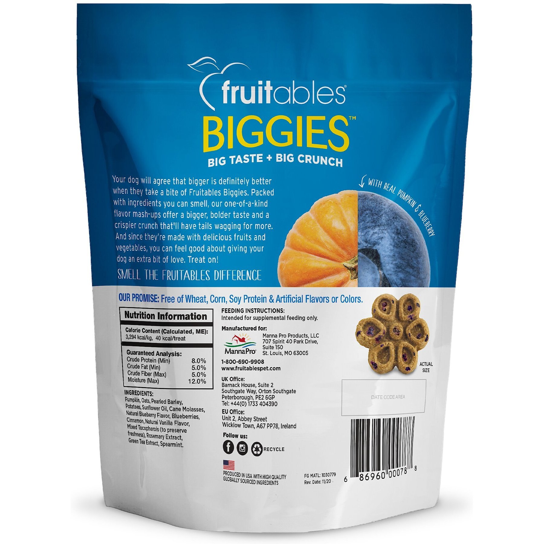 Fruitables Biggies with Real Pumpkin & Blueberry Dog Treats, 16-oz bag