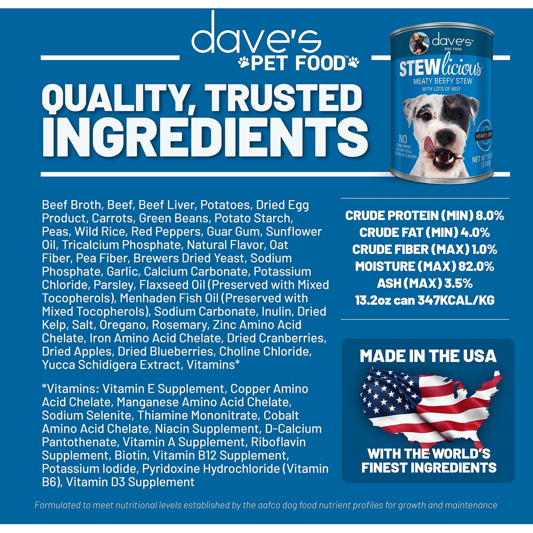 Dave's Pet Food Stewlicious Meaty Beefy Stew, Grain-Free Canned Wet Dog Food, 13.2-oz can, case of 12