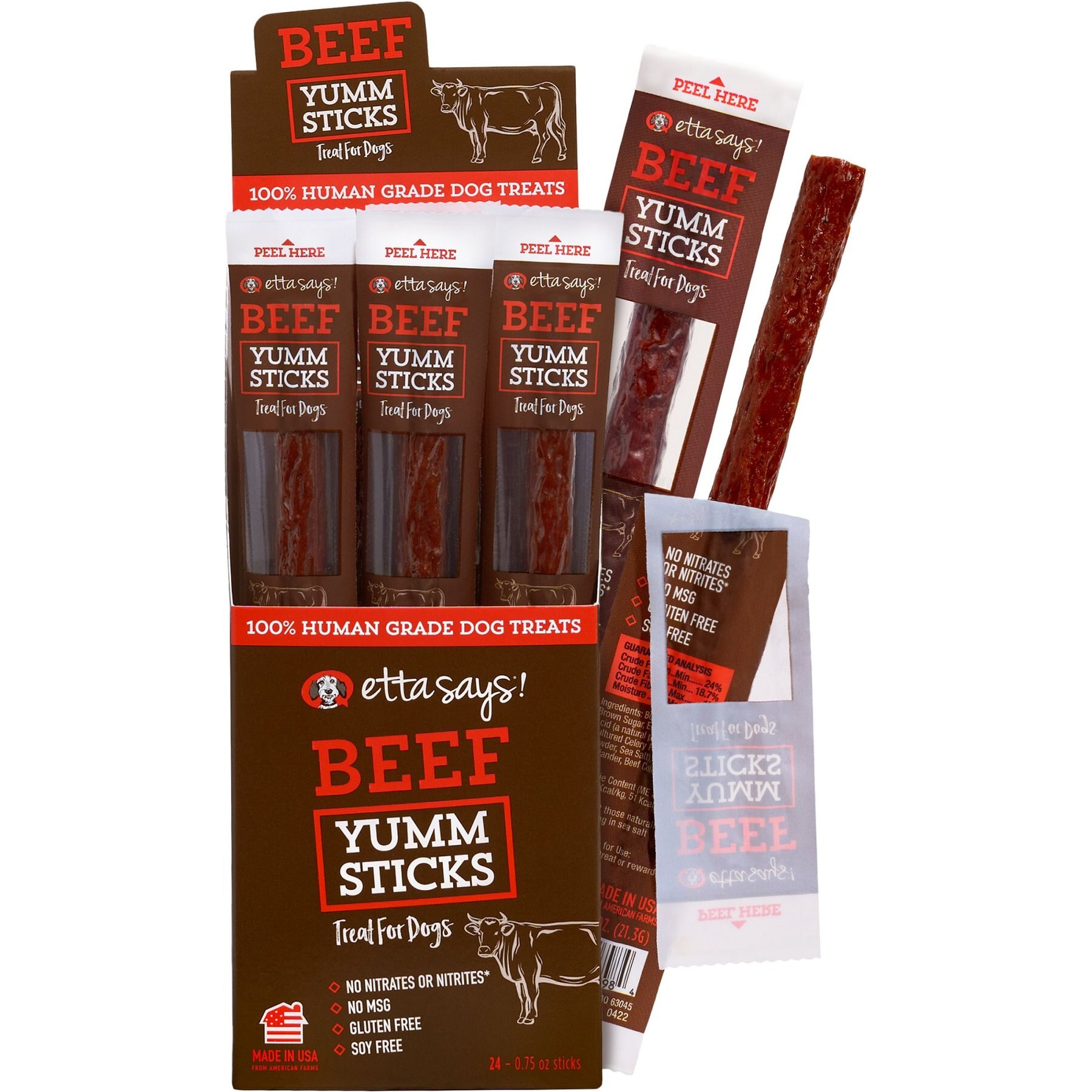 Etta Says! Beef Yumm Sticks Human Grade Beef Jerky Dog Treats, 24 count