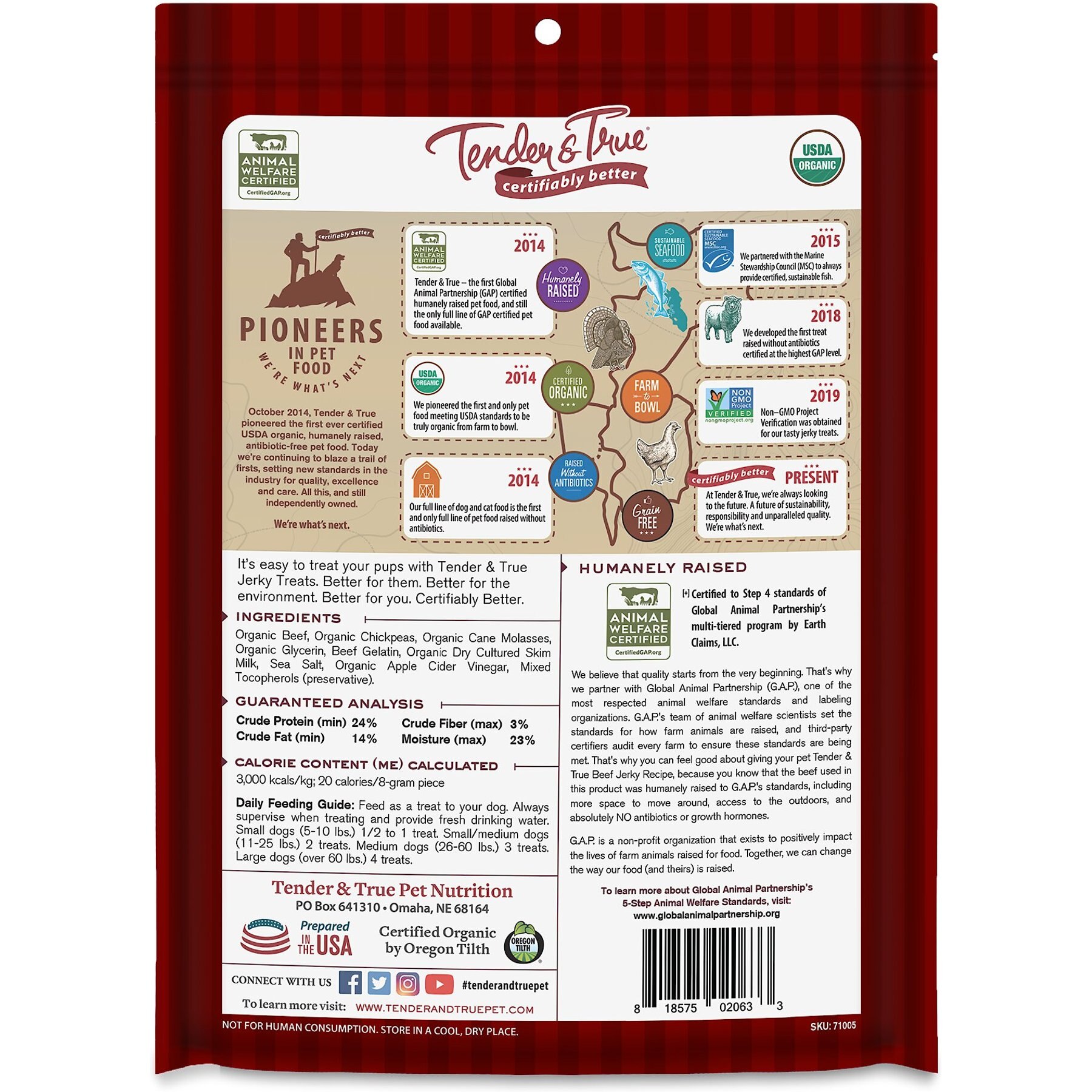 Tender & True Organic Beef Grain-Free Jerky Dog Treats, 4-oz bag
