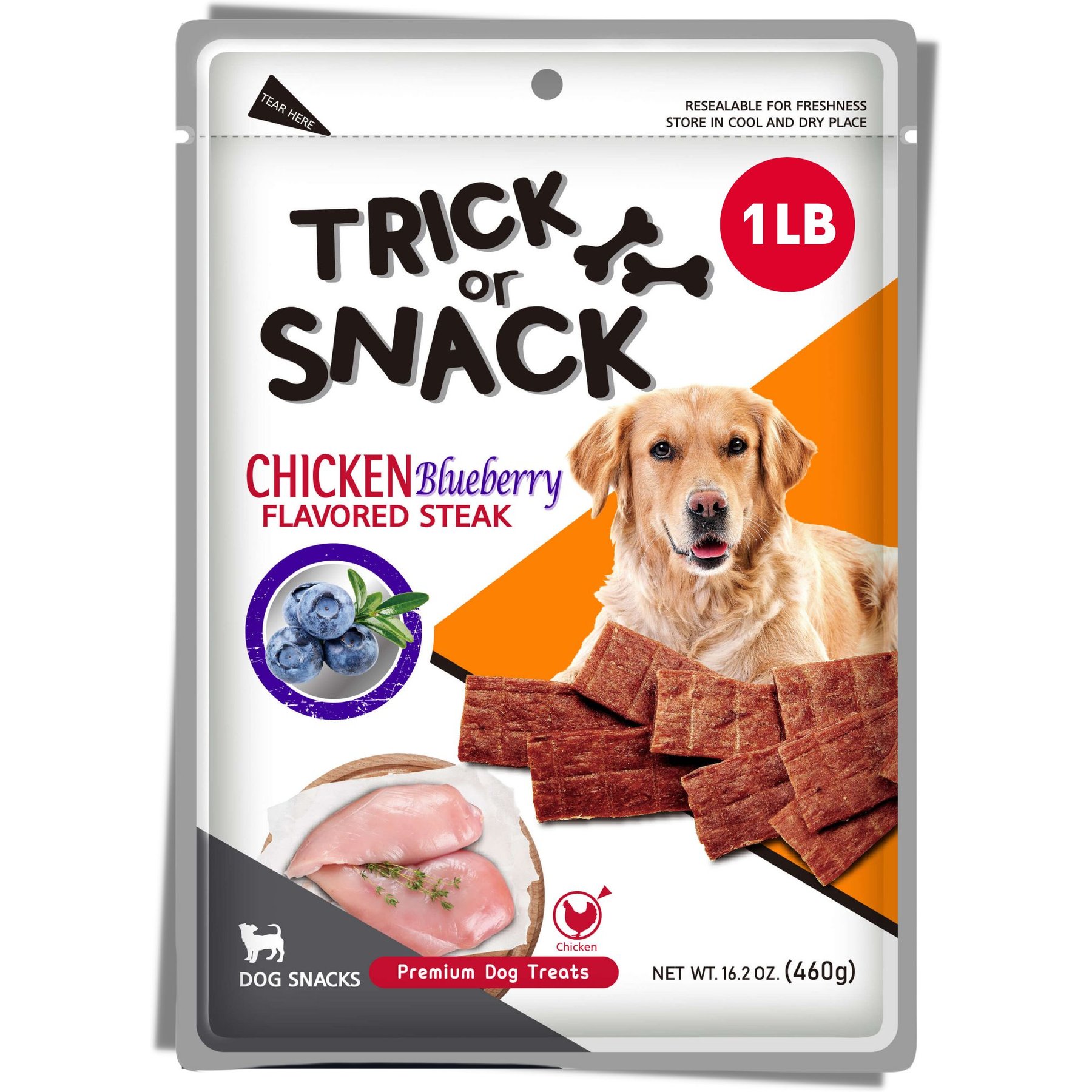 Trick or Snack Chicken & Blueberry Flavored Steak Dog Treats, 1-lb bag