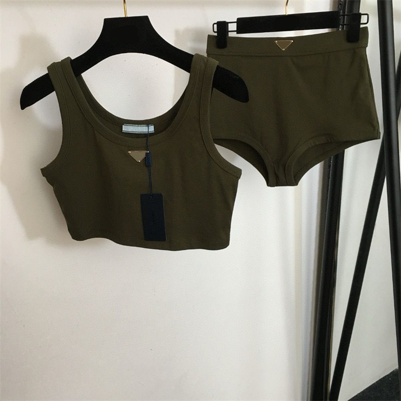 Womens Summer two pcs tracksuits gym sets fashion designer sexy cropped tank tops with short pants women tights outdoor sport clothes