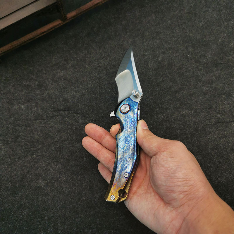 High End Flipper Knife M390 Satin Tanto Blade Anodizing TC4 Titanium Alloy Handle Ball Bearing EDC Pocket Folder Knives Outdoor Tools