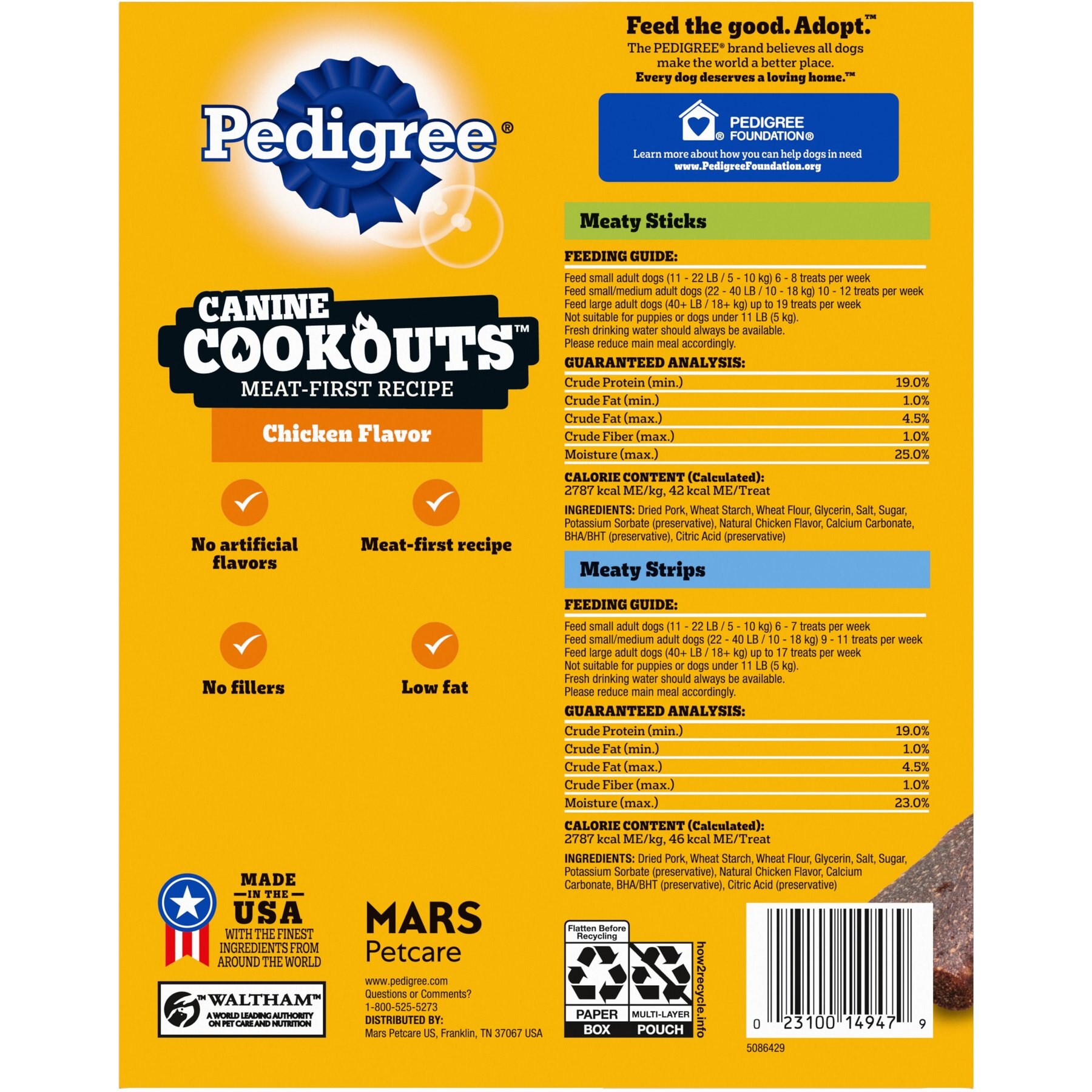 Pedigree Canine Cookout Chicken Flavored High-Protein Adult Meaty Sticks & Strips Soft Dog Treats