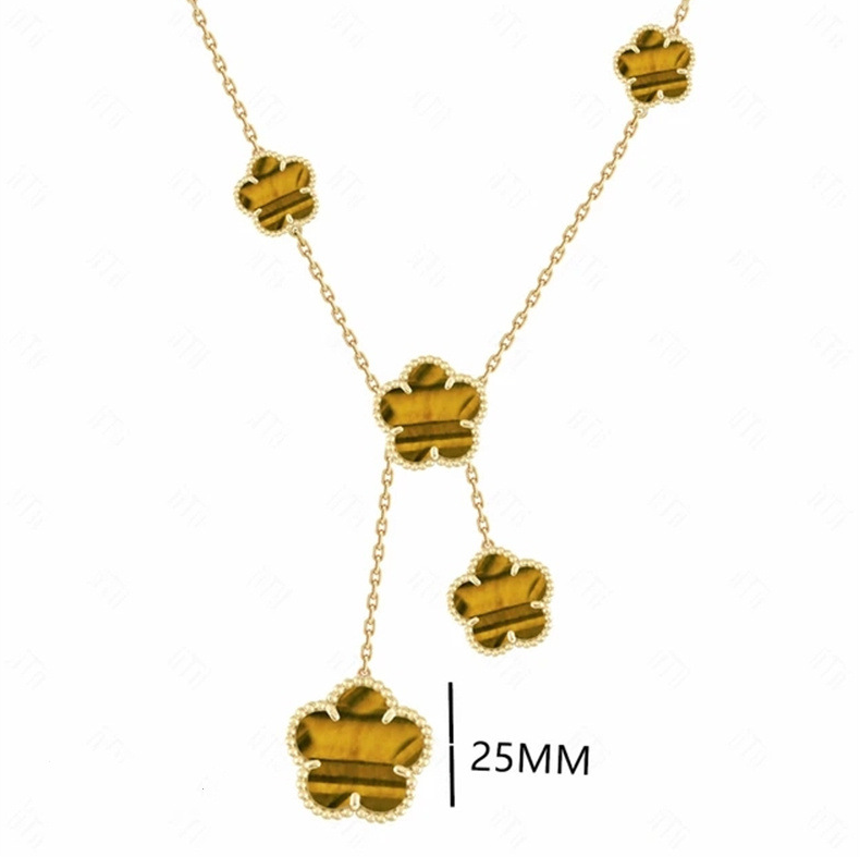 Classic 3+1 Leaf Clover Vogue Women Mother Of Pearl Pendant Copper Material Chain Plated Gold Necklace Five Wer Will Not Fade Jewelry G