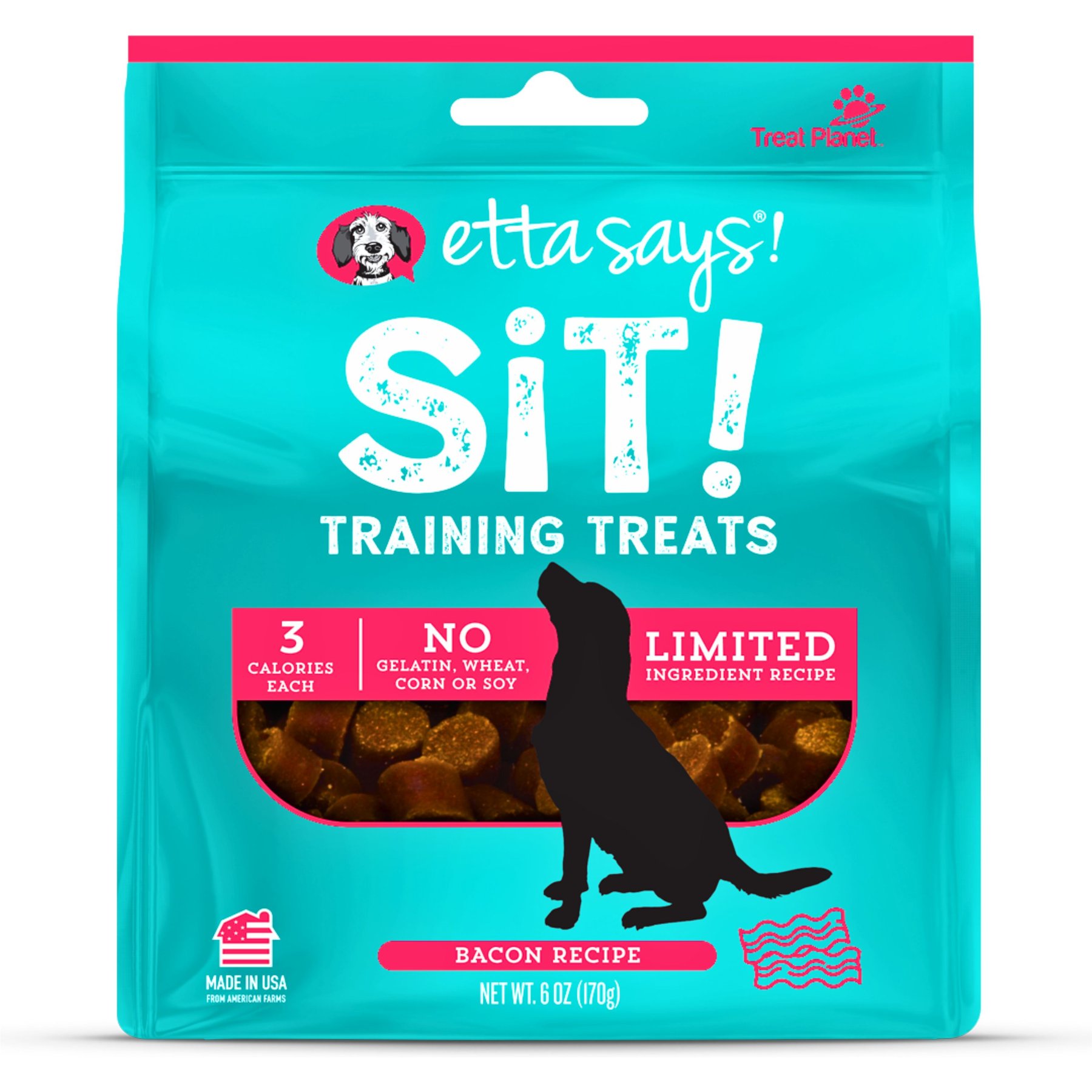 Etta Says! Sit! Training Treats Bacon Recipe Dog Treats, 6-oz bag