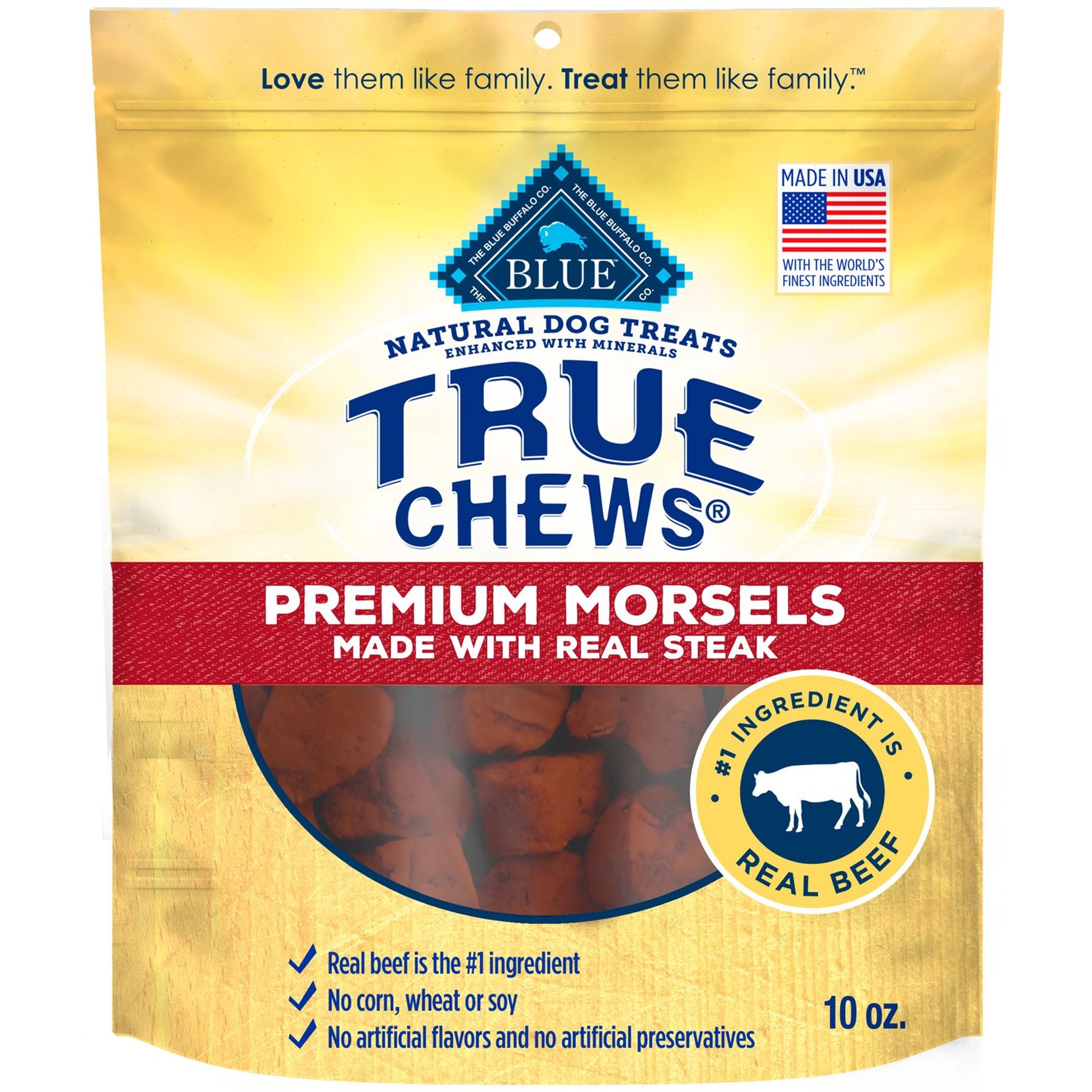 Blue Buffalo True Chews Premium Morsels Natural Grain-Free Steak Dog Treats