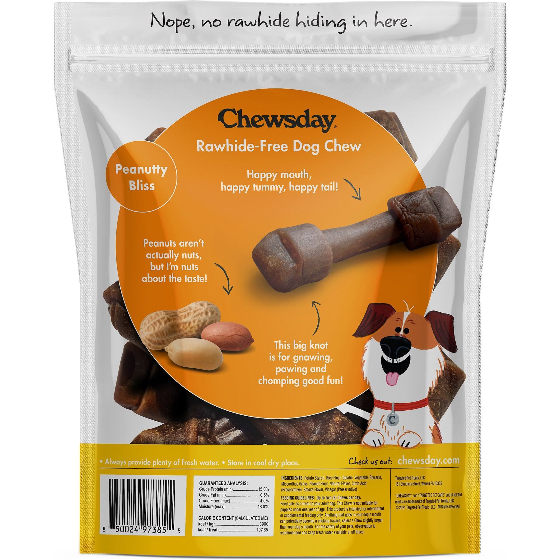 Chewsday Peanuty Bliss Chew Bones Rawhide-Free Dog Hard Chews, 7 count, Small
