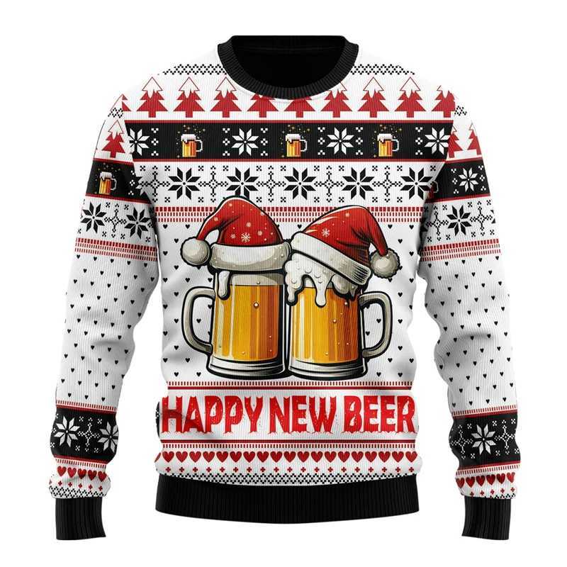 Fashionable beer ugly Christmas sweater womens clothing hip-hop bar party mens sweater casual mens latte art beer track set X24112011