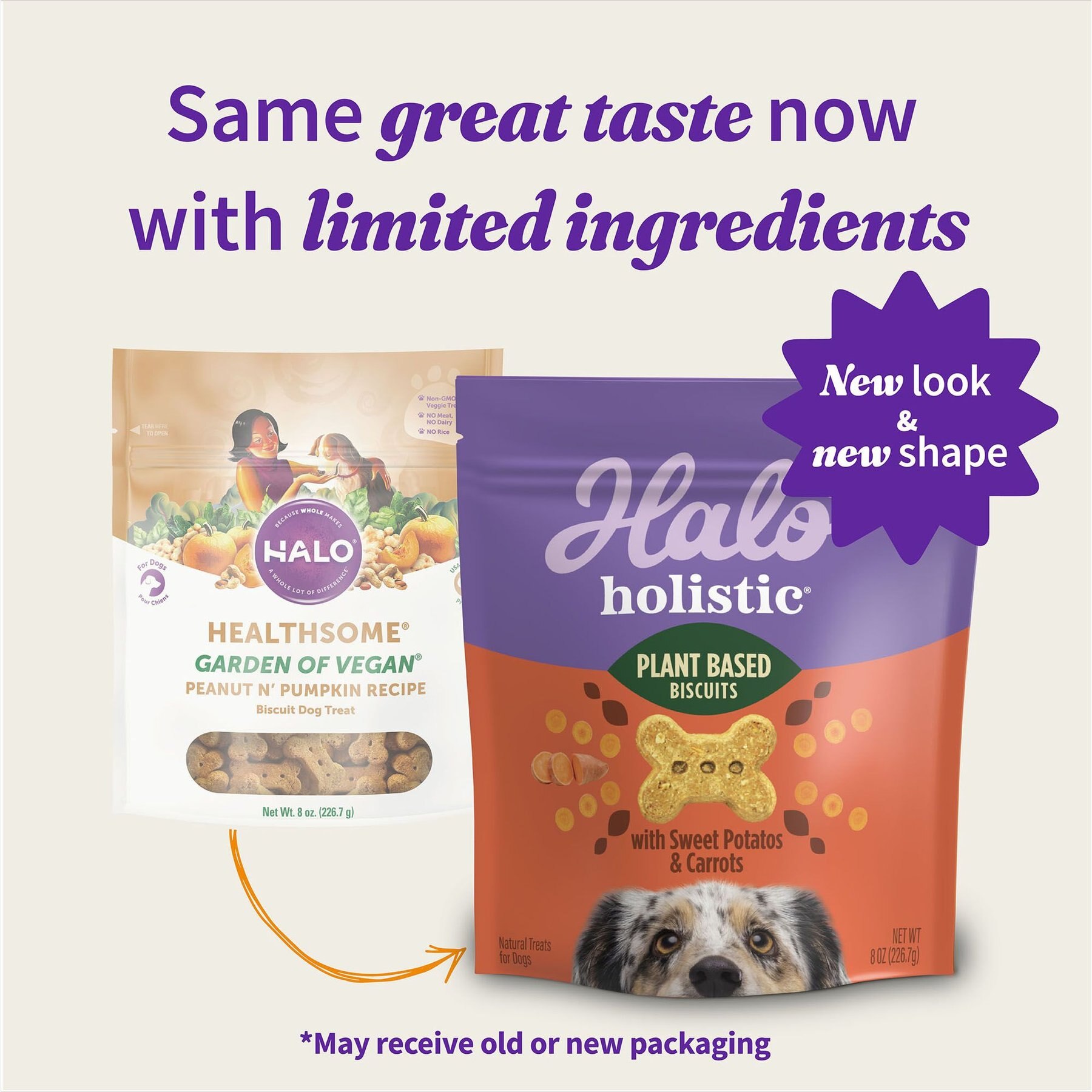 Halo Plant-Based Dog Treats with Sweet Potato & Carrots, Vegan Dog Treats